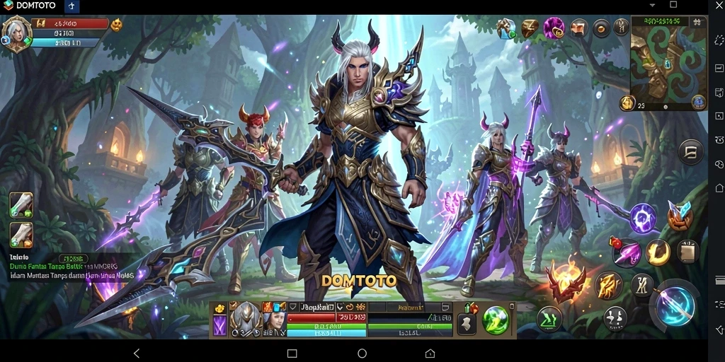 Screenshot utama DOMTOTO menunjukkan pengalaman gameplay yang seru dalam MMORPG.