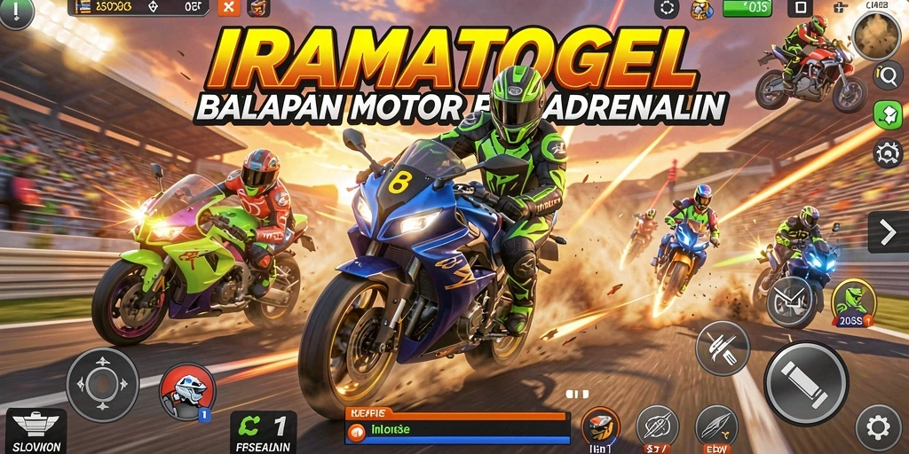 Tampilan gameplay seru dari IRAMATOGEL dengan balapan motor cepat.