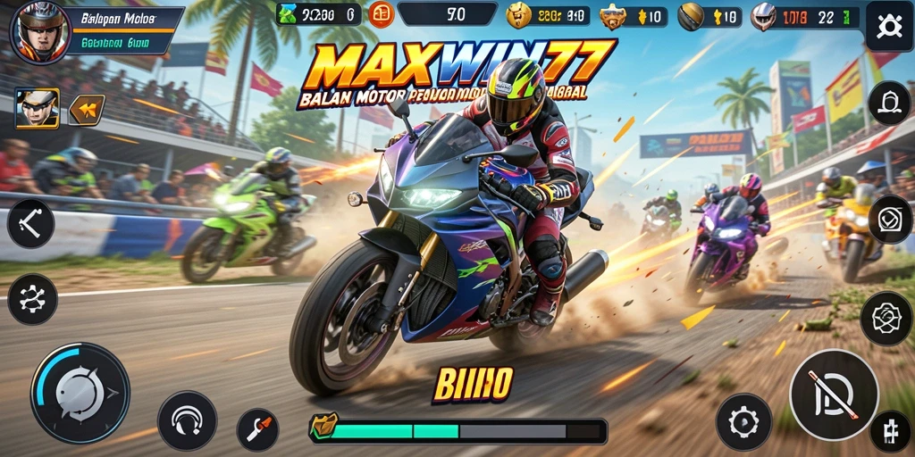 Tampilan gameplay balapan motor yang seru dan mendebarkan.