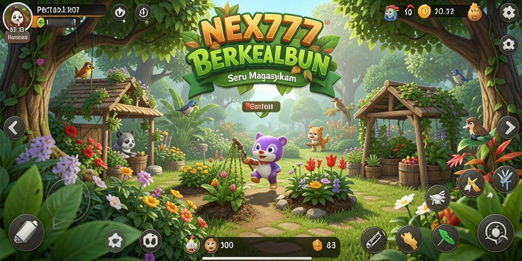 Tangkapan layar gameplay NEX777 menampilkan aktivitas berkebun yang menyenangkan.