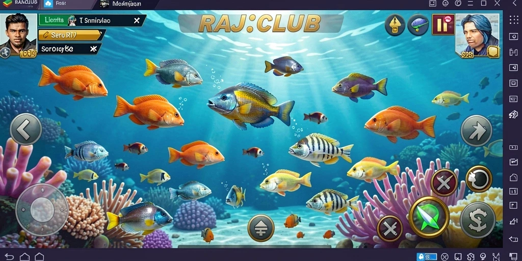 Tangkapan layar utama RAJACLUB menampilkan aksi menembak ikan yang seru.